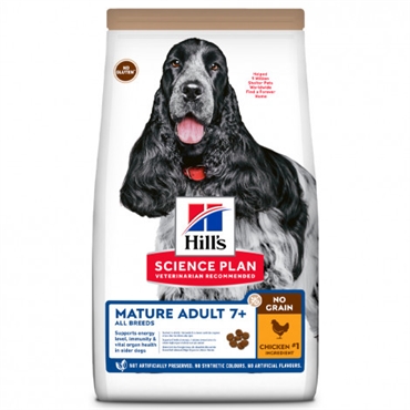 Hill's No Grain Mature 7+ - Ração seca sem cereais para cão com mais de 7 anos - Frango