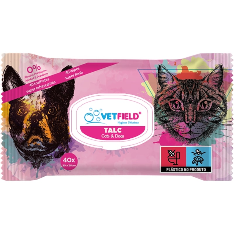 Vetfield Toalhetes Higienicos de Talco para Cães e Gatos - GEVETFLDBW001