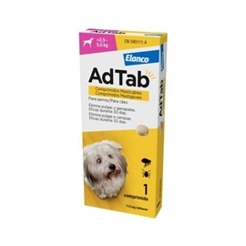 AdTab Antiparasitário Mastigável Cães - 1 Comprimido - 2.5 a 5.5 Kgs - HE1012629