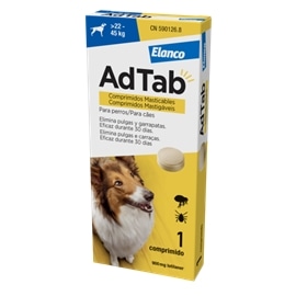 AdTab Antiparasitário Mastigável Cães - 1 Comprimido - 22 a 45 Kgs - HE1012632